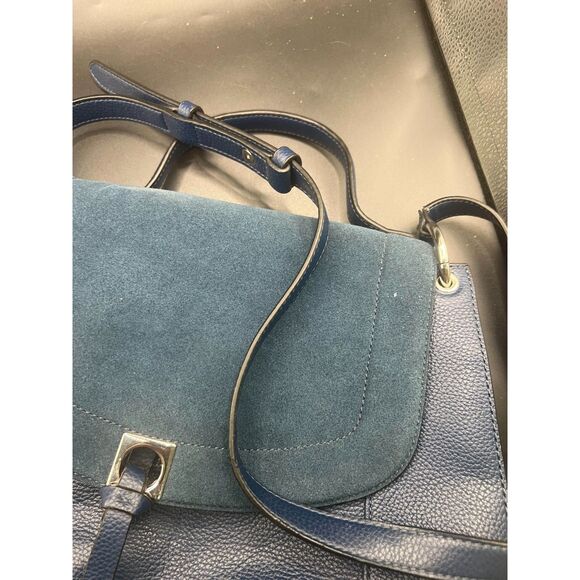 IVANKA TRUMP Claudia Twilight Blue Suede Leather Saddle Bag Style Tote Wallet - Picture 4 of 12